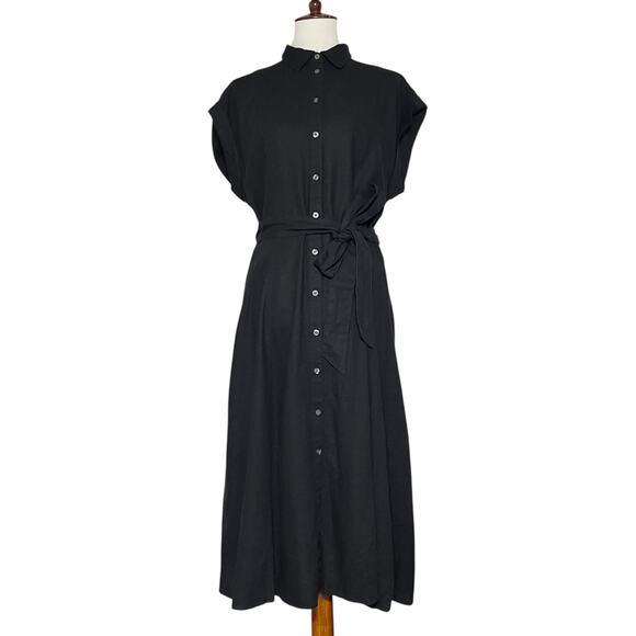 NWT‎ Gap Women’s Black Linen Blend Midi Dress Size Medium - Picture 3 of 11